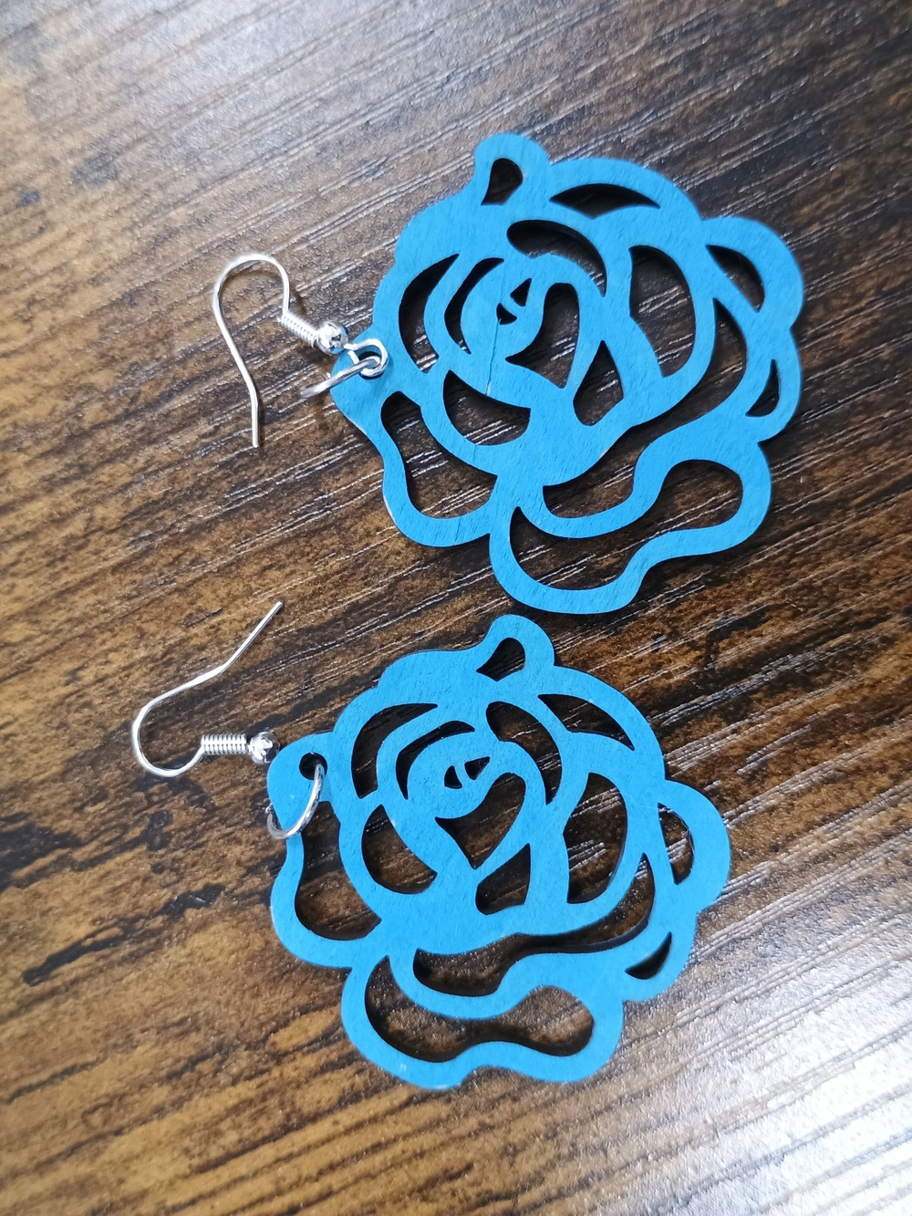 Blue Rose Cutout Dangle Earrings - Women Jewelry